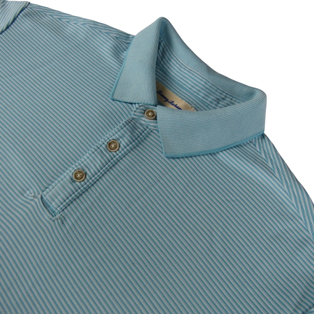 Tommy Bahama Polo Shirt Mens Large Blue Striped Short Sleeve Modal Blend